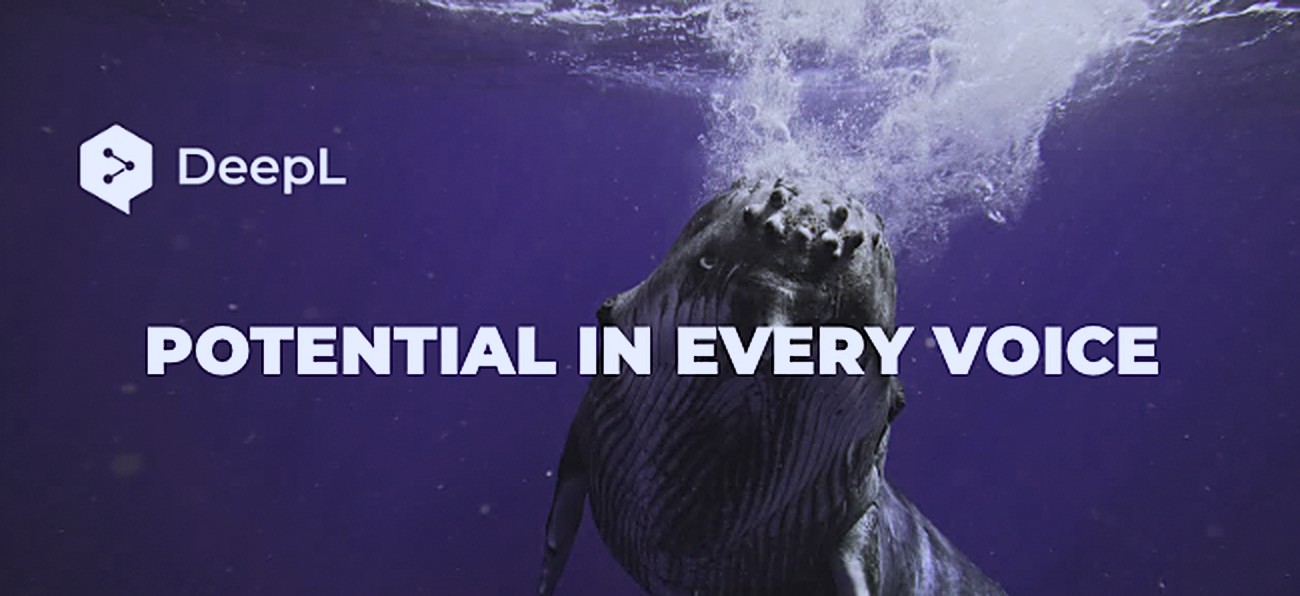 DeepL Voice campaign banner with a whale illustration
