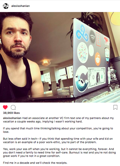 Alexis Ohanian's Instagram post about taking time off